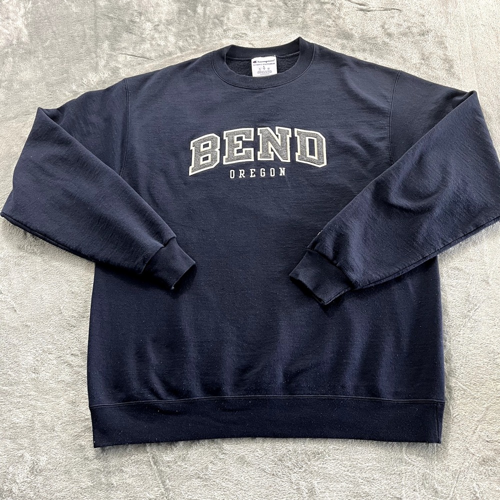 Champion Mens Bend Oregon Navy Blue Sweatshirt Large Crew Neck Pullover